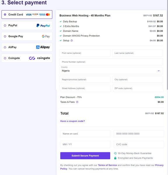 Enter your Billing Information