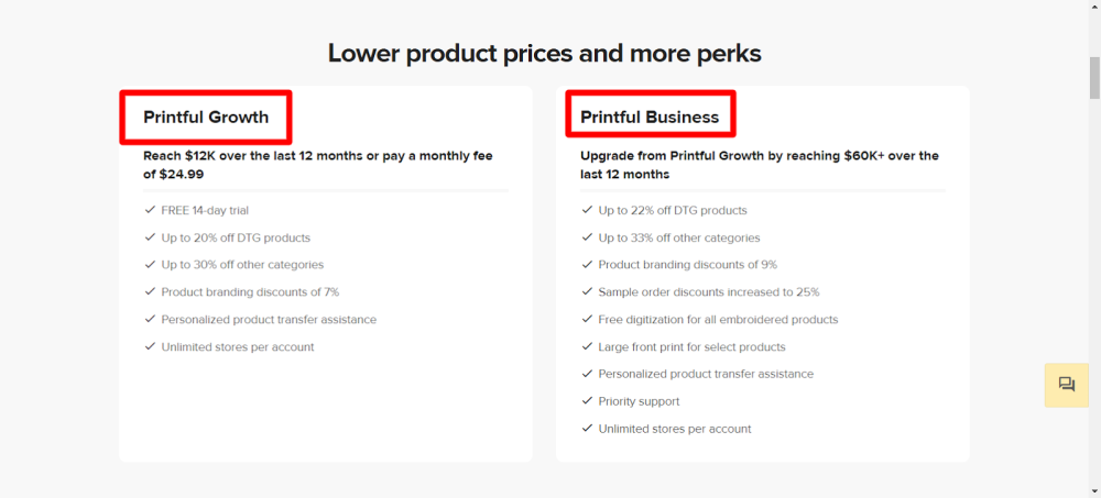 pricing tier for Printful membership plans: 