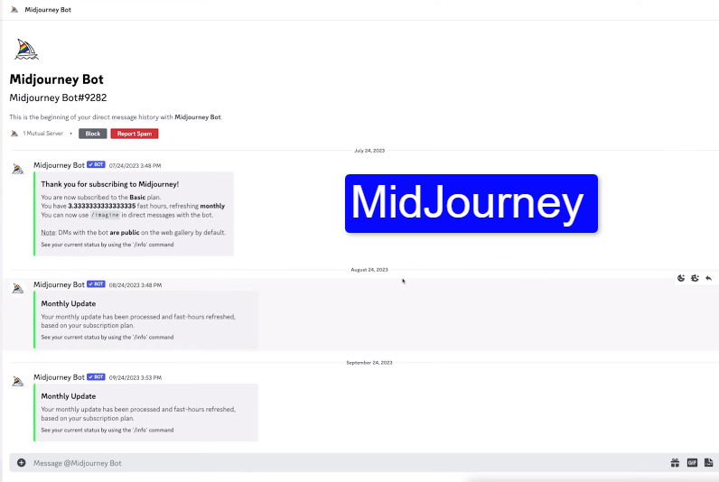 MidJourney dashboard via Discord
