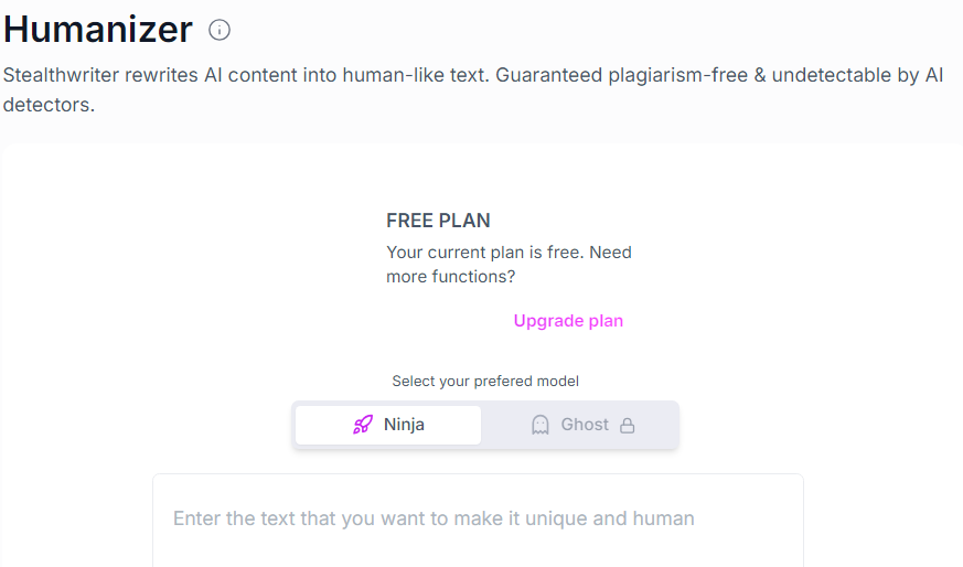Stealth Writer AI Plan